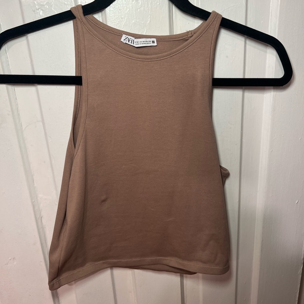 Zara light brown crop top with flattering neckline!